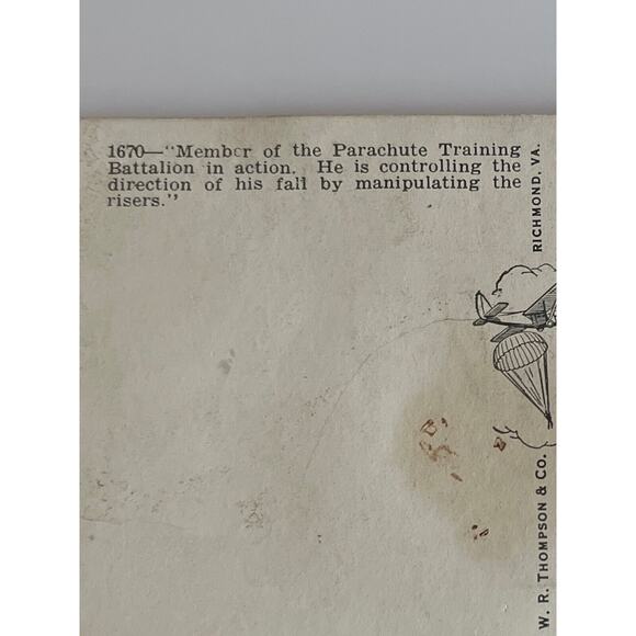 Vtg WWII Postcard Ephemera WR Thompson Paratrooper No 1670 US Army Signal Corps - Picture 8 of 10